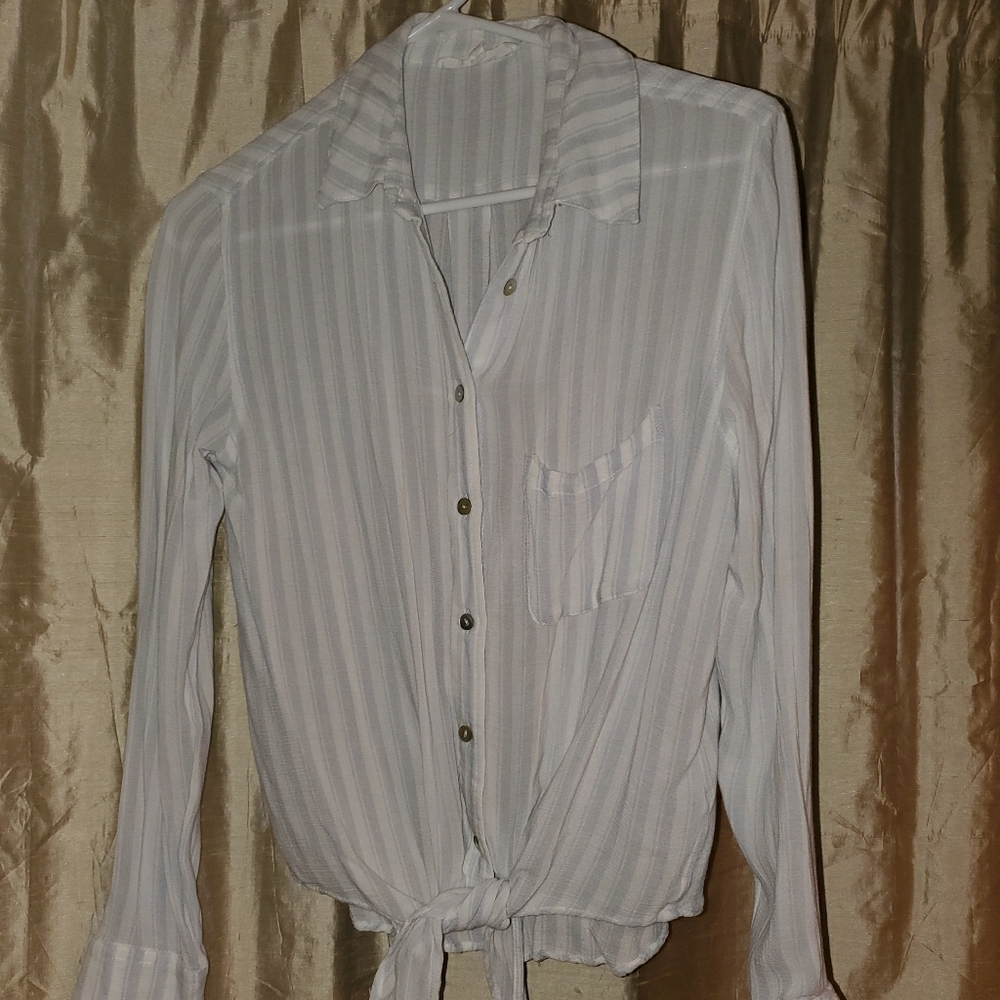 Olivaceous tie front blouse